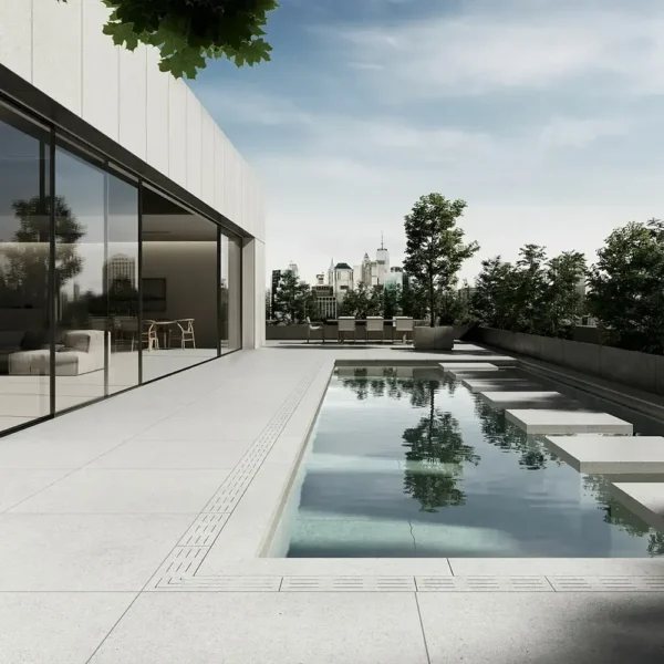 Through Body Porcelain Tiles set on a modern outdoor space 