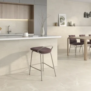 Slab tiles manufacturers catalogue´s picture showing a modern ambience decorated with slabs  