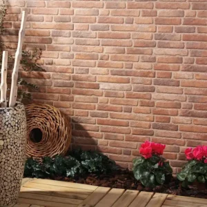 Brick tile manufracturers catalogue´s picture showing brick tile covering a wall