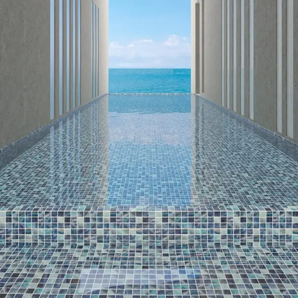 Picture of beautiful swimming pool hallway covered with elegant design tiles 