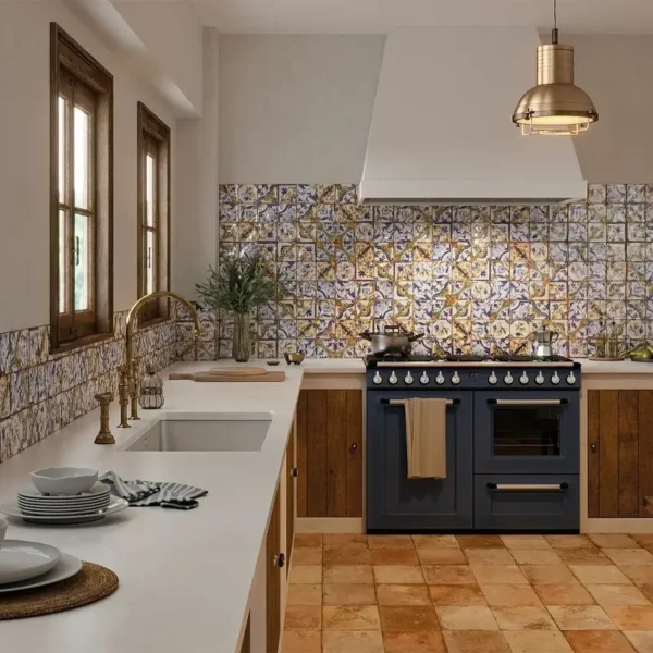 Handmade tile makers catalogue´s picture showing a warm beautiful kitchen 