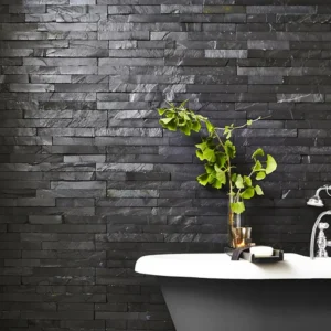 Brick effect tiles creating a modern elegant ambience in a bathroom 