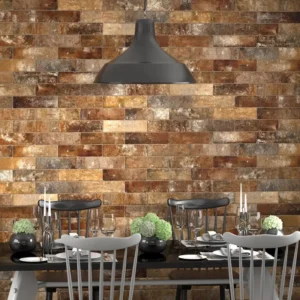 Picture of wall decoration using aged brick tile in beige and brown