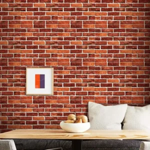 Picture of ambience decorated with red brick-look tiles in different tones 