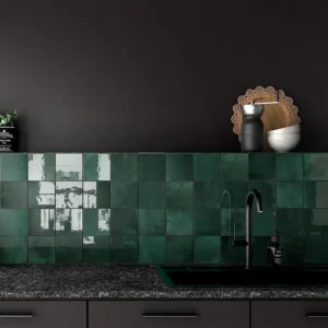 beautiful ambience decorated with glossy green backsplash tiles