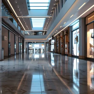 Custom tiles set on the floor of an elegant shopping center 