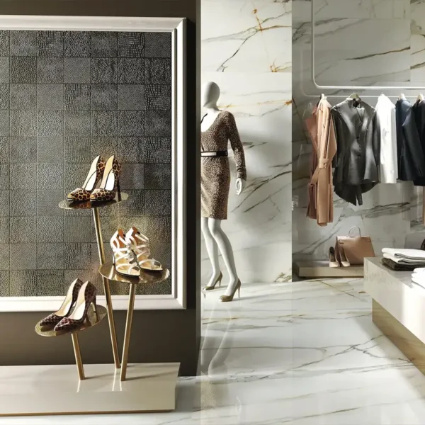 Commercial tile manufacturers catalogue´s picture showing a retail space  