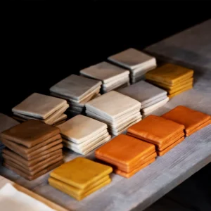 Picture of handmade tiles in different colors 