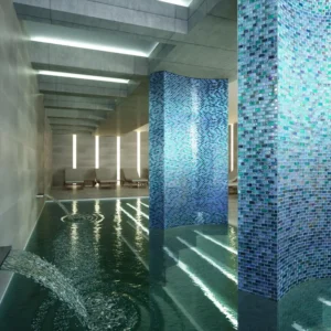 Picture of beautiful spa decorated with blue and green glass tiles 