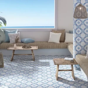 Decorative tile manufacturers catalogue´s picture showing a beautiful mediterranean style ambience  