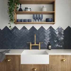 Image of blue glossy backsplash tiles manufactured in our company