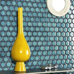 Round mosaic tiles covering a wall 