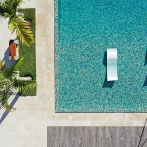 Photo of swimming pool renewed with pool tile manufacturers merchandise