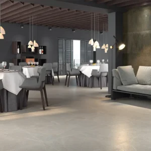 Picture of fancy restaurant decorated with textured slab tiles 