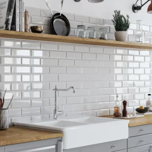 Picture of glazed tiles covering the backsplash of a beautiful kitchen