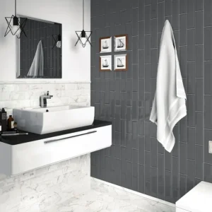 dark grey subway style tiles in a modern decoration restroom