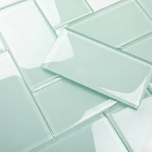 Picture of glossy light green subway tiles 