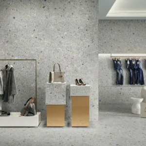 Picture of clothing store decorated with terrazzo effect tiles 