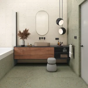 Terrazo look alike tiles on a modern restroom