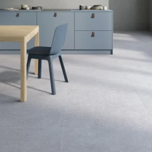 Office ambience with light neutral terrazzo effect tiles 